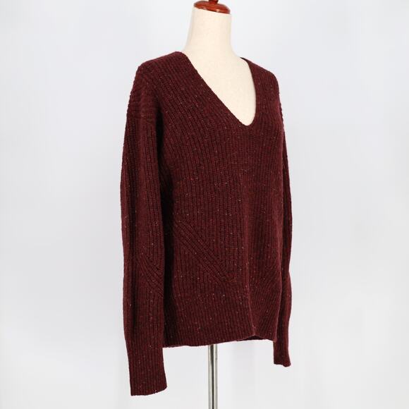 Rag & Bone Women Burgundy Donegal Wool Knit Casual V-Neck Relaxed Sweater Size S - Picture 4 of 6